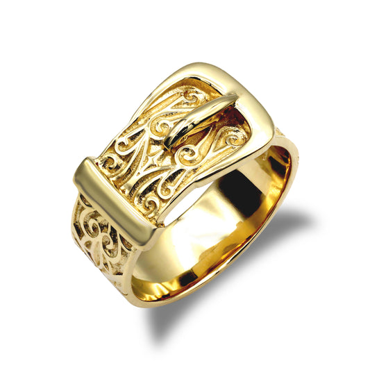Mens Solid 9ct Gold  Single Buckle Ring - JRN022