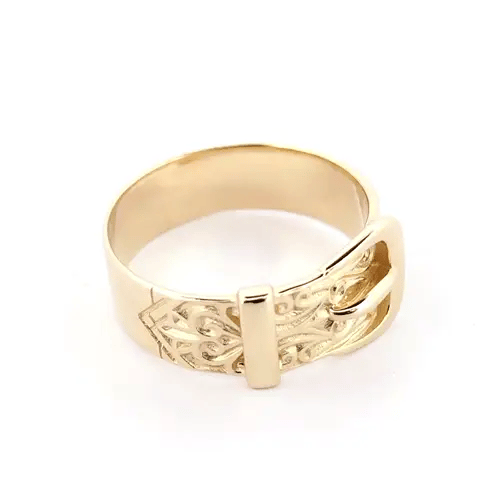 Mens Solid 9ct Gold  Single Buckle Ring - JRN022