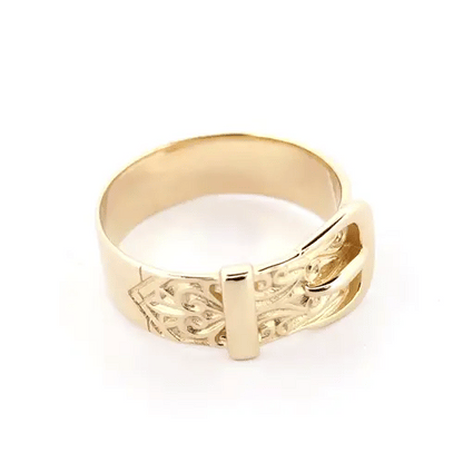 Mens Solid 9ct Gold  Single Buckle Ring - JRN022