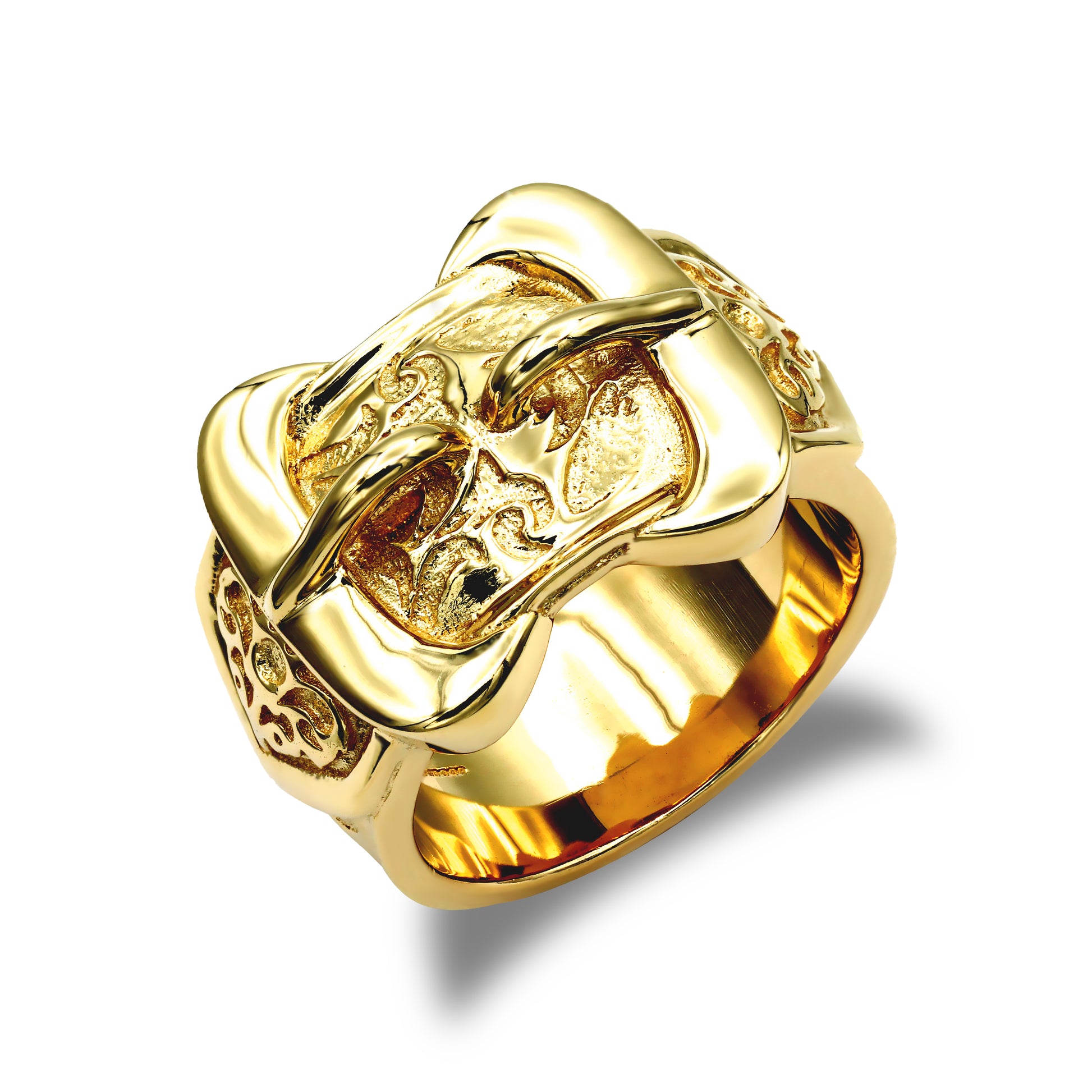 Mens Solid 9ct Gold  Double Buckle Ring - JRN026