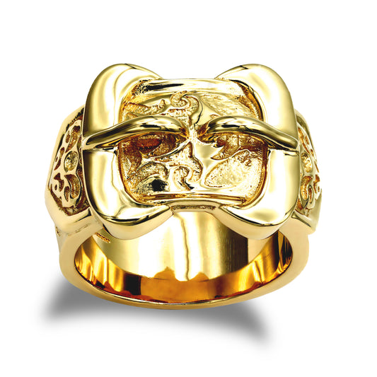 Mens Solid 9ct Gold  Double Buckle Ring - JRN026