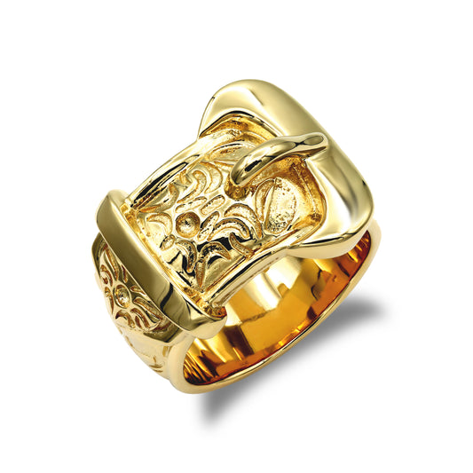 Mens Solid 9ct Gold  Single Buckle Ring - JRN027