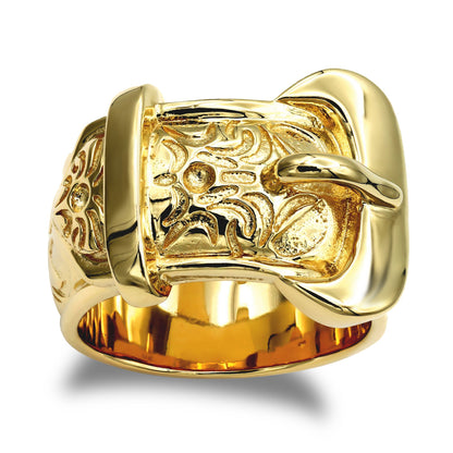 Mens Solid Gold-plated Silver  Single Buckle Ring - ARN203-GP