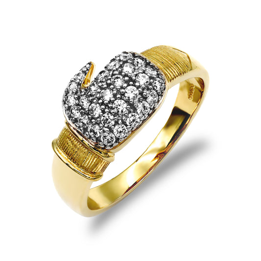 Mens 9ct Gold  CZ Pave Boxing Glove Novelty Ring - JRN037