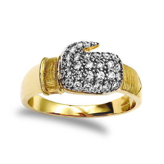 Mens 9ct Gold  CZ Pave Boxing Glove Novelty Ring - JRN037