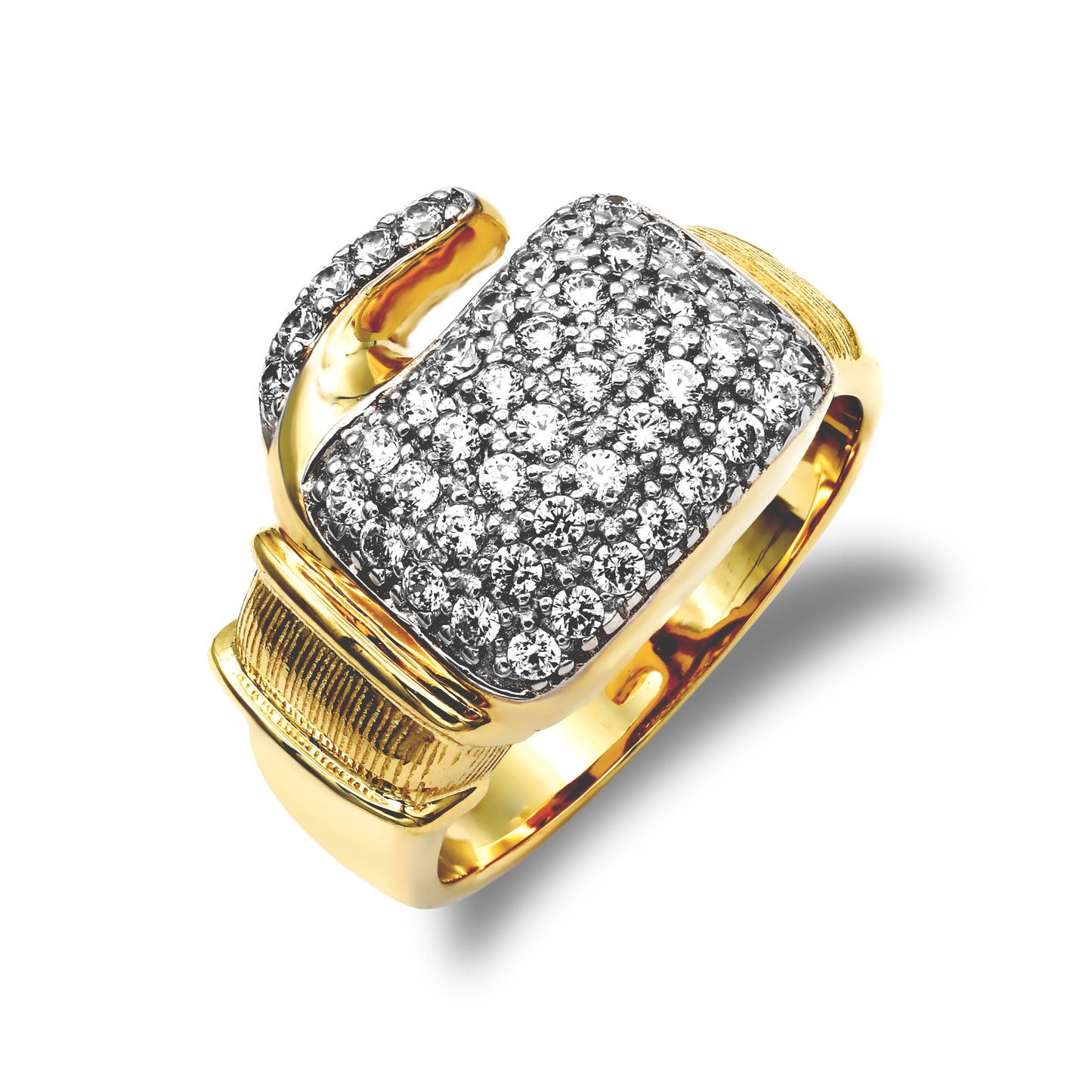 Mens 9ct Gold  CZ Pave Boxing Glove Novelty Ring - JRN038