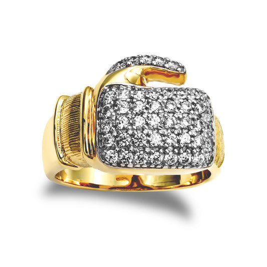 Mens 9ct Gold  CZ Pave Boxing Glove Novelty Ring - JRN038