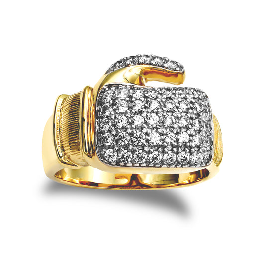 Mens 9ct Gold  CZ Pave Boxing Glove Novelty Ring - JRN038