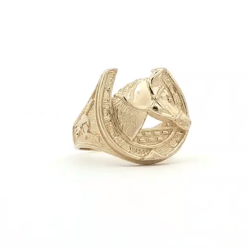 Mens Solid 9ct Gold  Horse Head Horseshoe Ring - JRN040