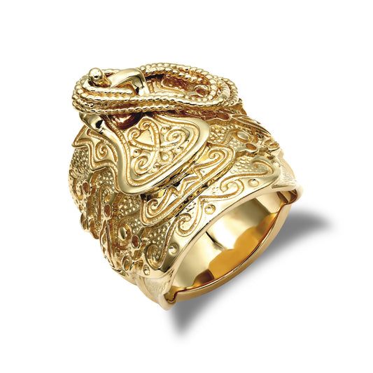Mens Solid 9ct Gold  Horse Saddle Rope Ring - JRN054
