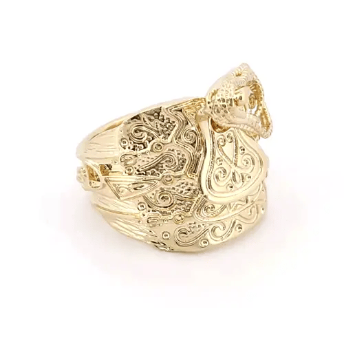 Mens Solid 9ct Gold  Horse Saddle Rope Ring - JRN054