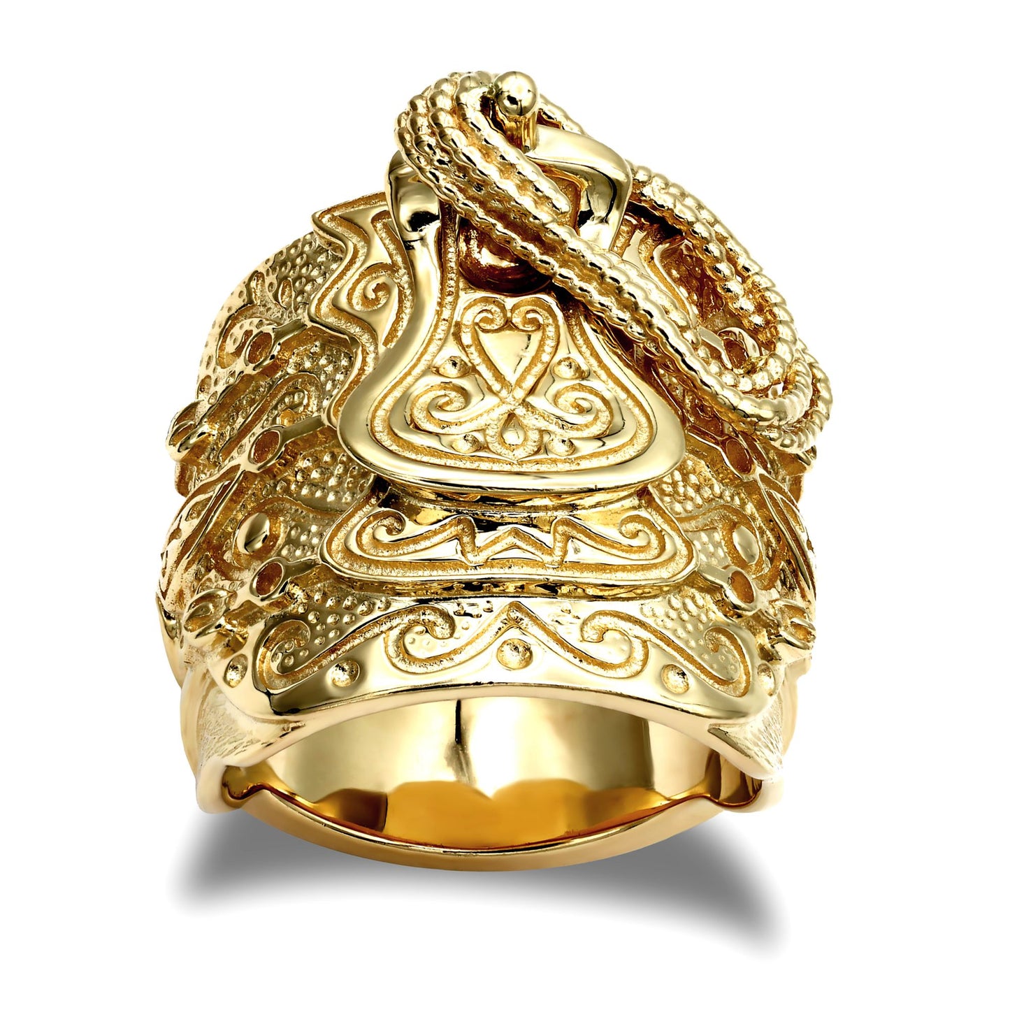 Mens Solid Gold-plated Silver  Horse Saddle Rope Ring - ARN202-GP