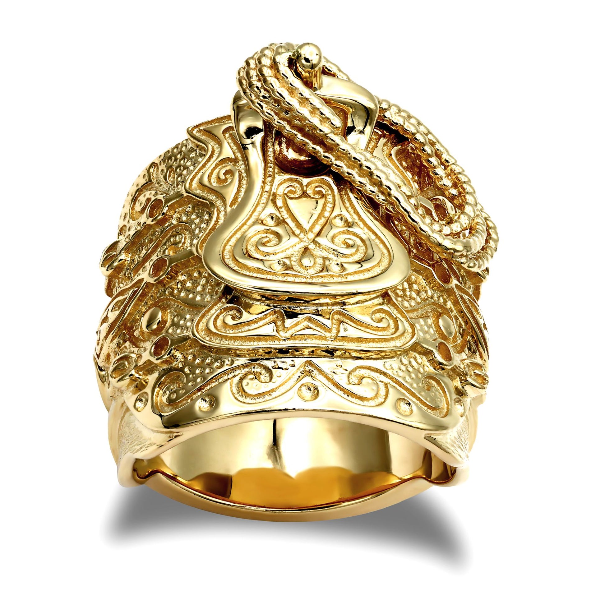 Mens Solid Gold-plated Silver  Horse Saddle Rope Ring - ARN202-GP