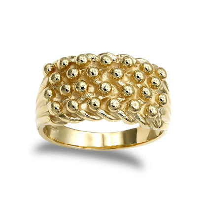 Mens 9ct Gold  4 Row King George III Keeper Guard Rope Edge Ring - JRN081