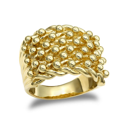 Mens 9ct Gold  6 Row King George III Keeper Guard Rope Edge Ring - JRN083