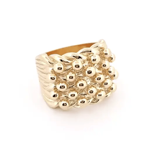 Mens 9ct Gold  5 Row King George III Keeper Guard Rope Edge Ring - JRN085