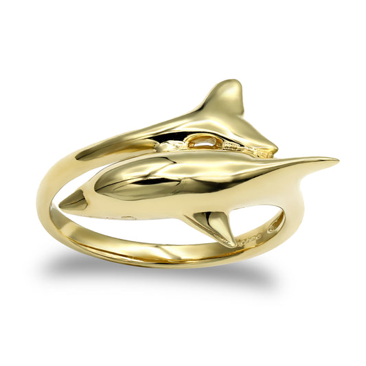 Ladies Solid 9ct Gold  Dolphin Wrap Ring - JRN100