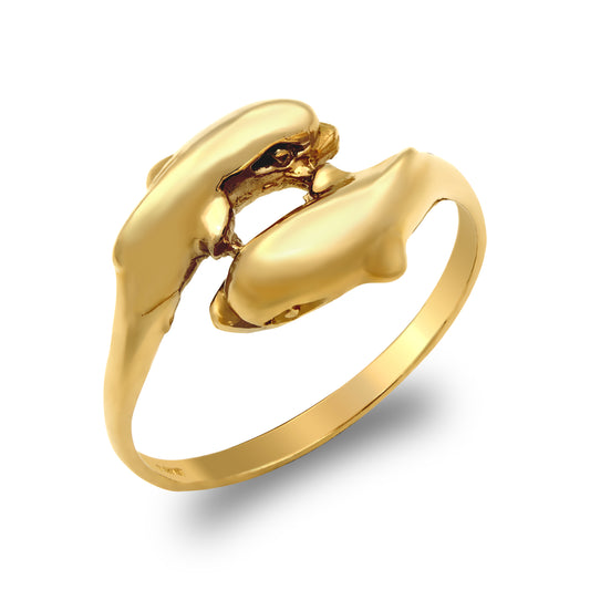 Ladies Solid 9ct Gold  Twin Dolphin Ring - JRN101