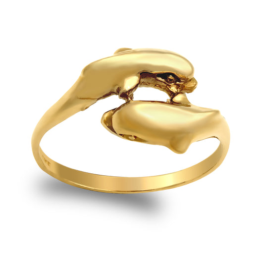 Ladies Solid 9ct Gold  Twin Dolphin Ring - JRN101