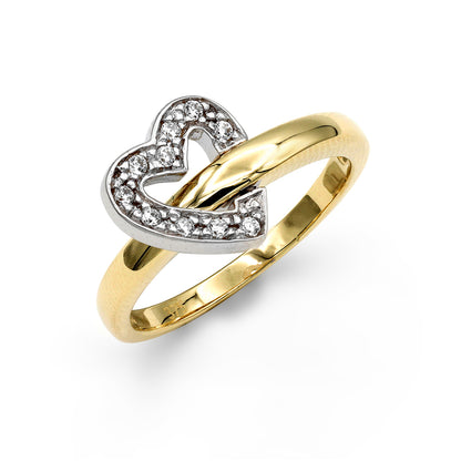9ct 2-Colour Gold  CZ Flip-Over Heart Wedding Ring - JRN108CZ