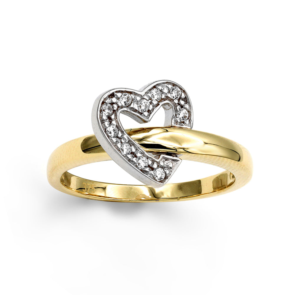 9ct 2-Colour Gold  CZ Flip-Over Heart Wedding Ring - JRN108CZ