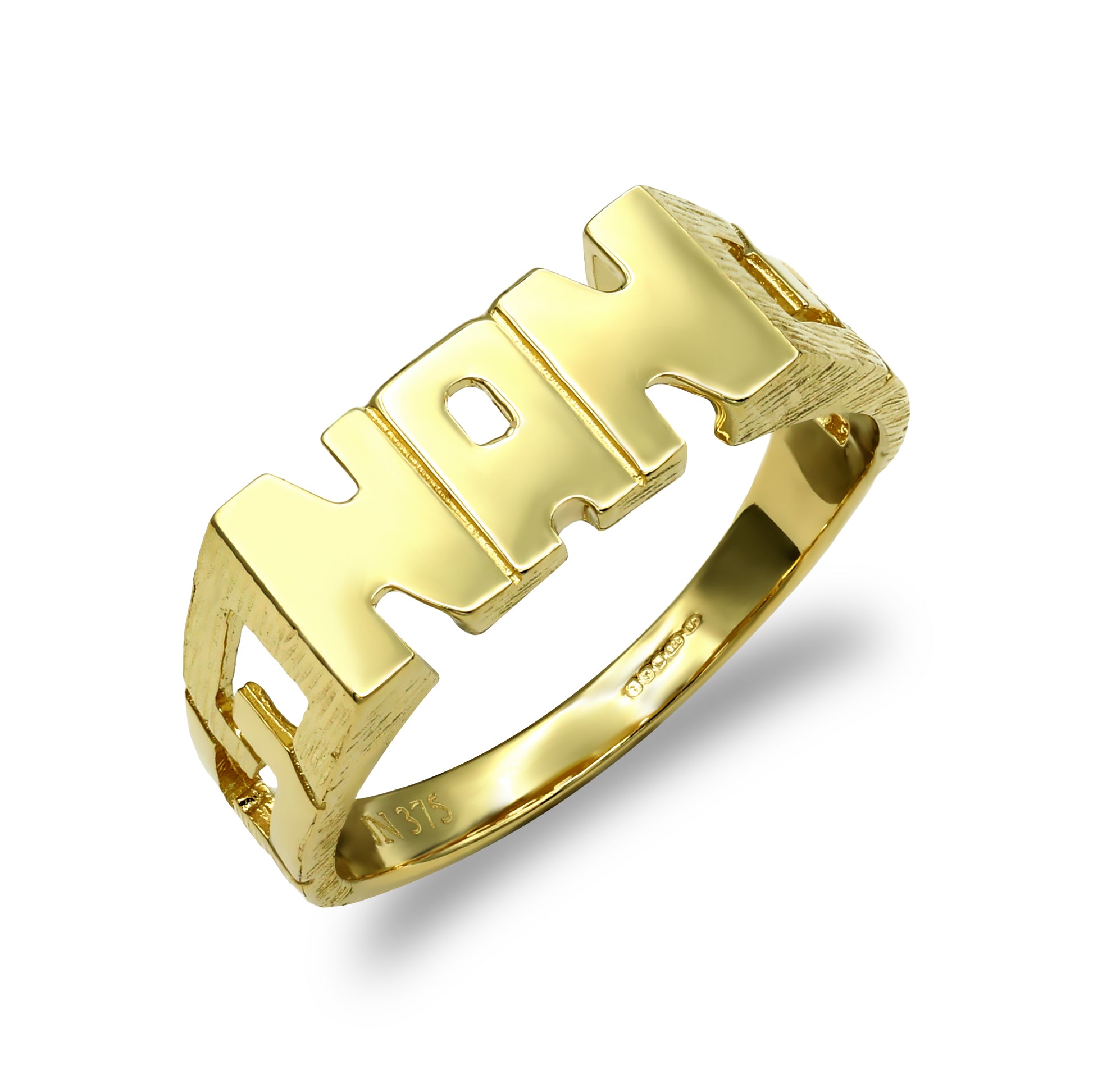 Ladies Solid 9ct Gold  Curb Link Sides NAN Ring - JRN114A