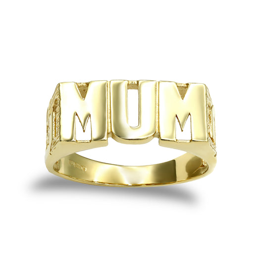 Ladies Solid 9ct Gold  Curb Link Sides MUM Ring - JRN118A