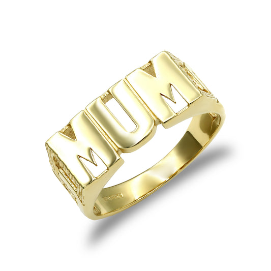Ladies Solid 9ct Gold  Curb Link Sides MUM Ring - JRN118A
