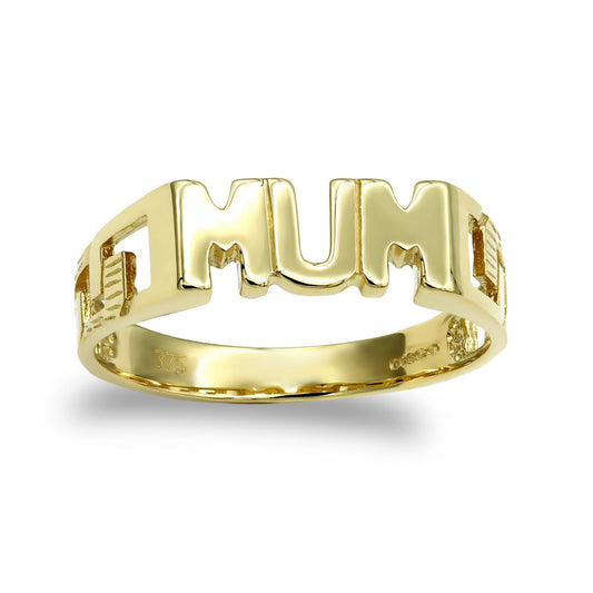 Ladies Solid 9ct Gold Curb Link Sides MUM Ring - JRN118