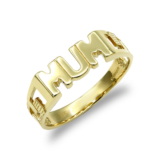 Ladies Solid 9ct Gold  Curb Link Sides MUM Ring - JRN118