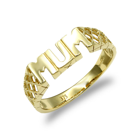 Ladies Solid 9ct Gold  Basket Sides MUM Ring - JRN119