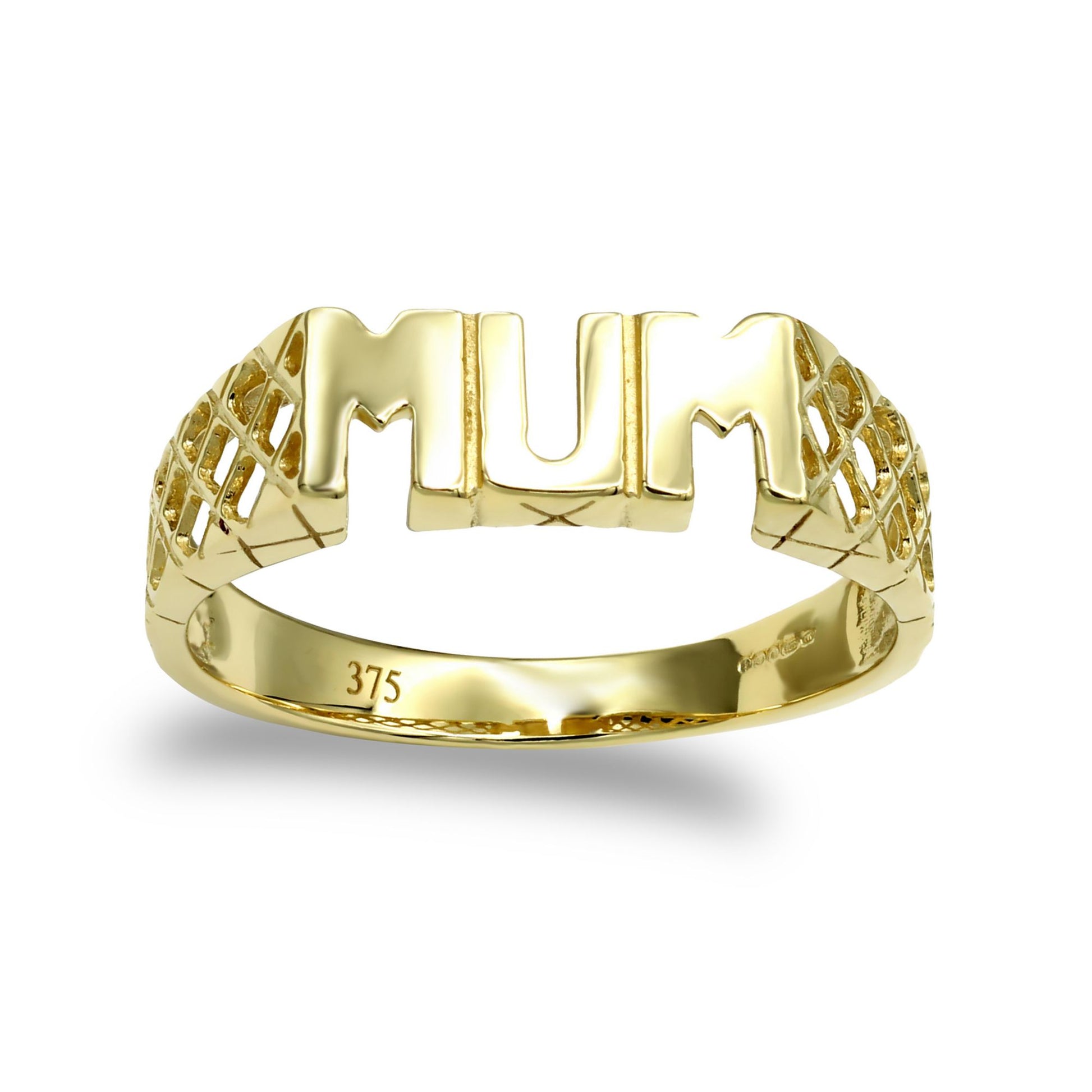 Ladies Solid 9ct Gold  Basket Sides MUM Ring - JRN119