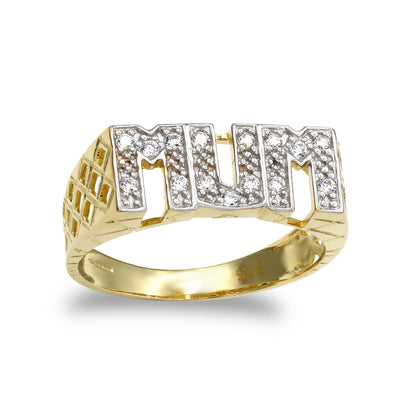 9ct Gold  CZ Basket Sides Pave MUM Ring - JRN123