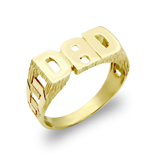 Mens Solid 9ct Gold  Curb Link Sides DAD Ring - JRN126A