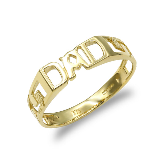 Mens Solid 9ct Gold  Curb Link Sides DAD Ring - JRN126