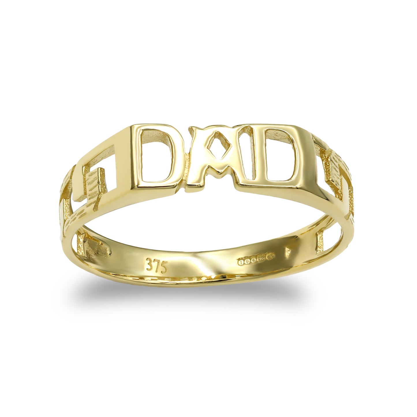 Mens Solid 9ct Gold  Curb Link Sides DAD Ring - JRN126