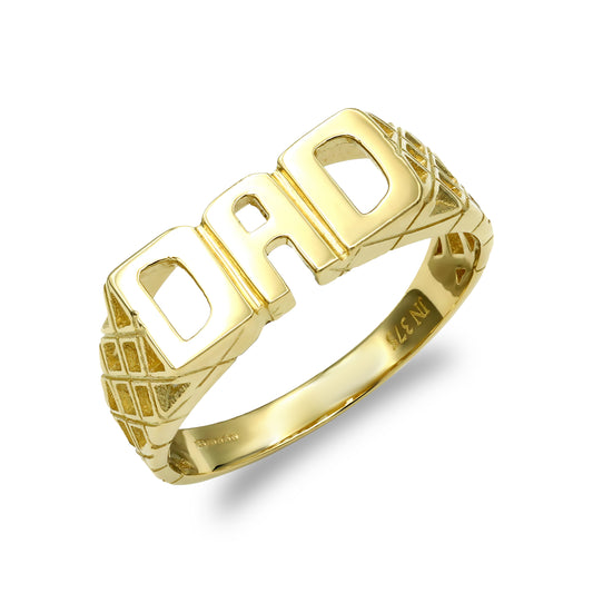 Mens Solid 9ct Gold  Basket Sides DAD Ring - JRN128