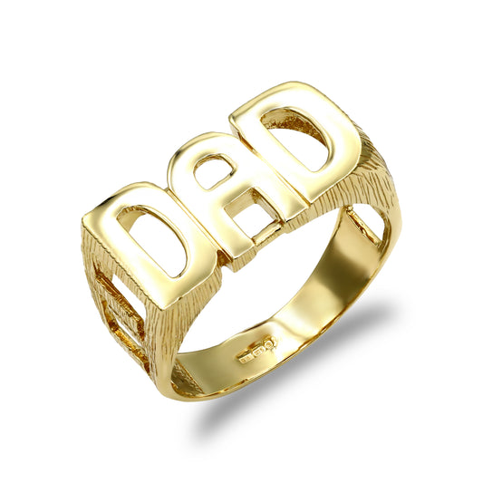 Mens Solid 9ct Gold  Curb Link Sides DAD Ring - JRN129