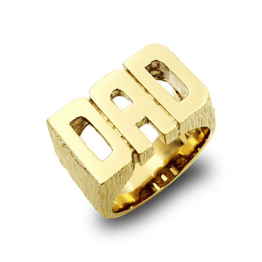 Mens Solid 9ct Gold  Barked Sides DAD Ring - JRN130A