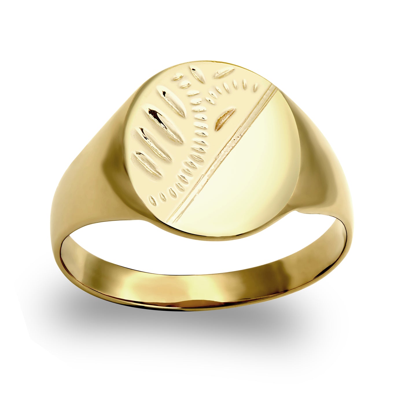 Mens Solid 9ct Gold  Diamond Cut Oval Signet Ring - JRN135