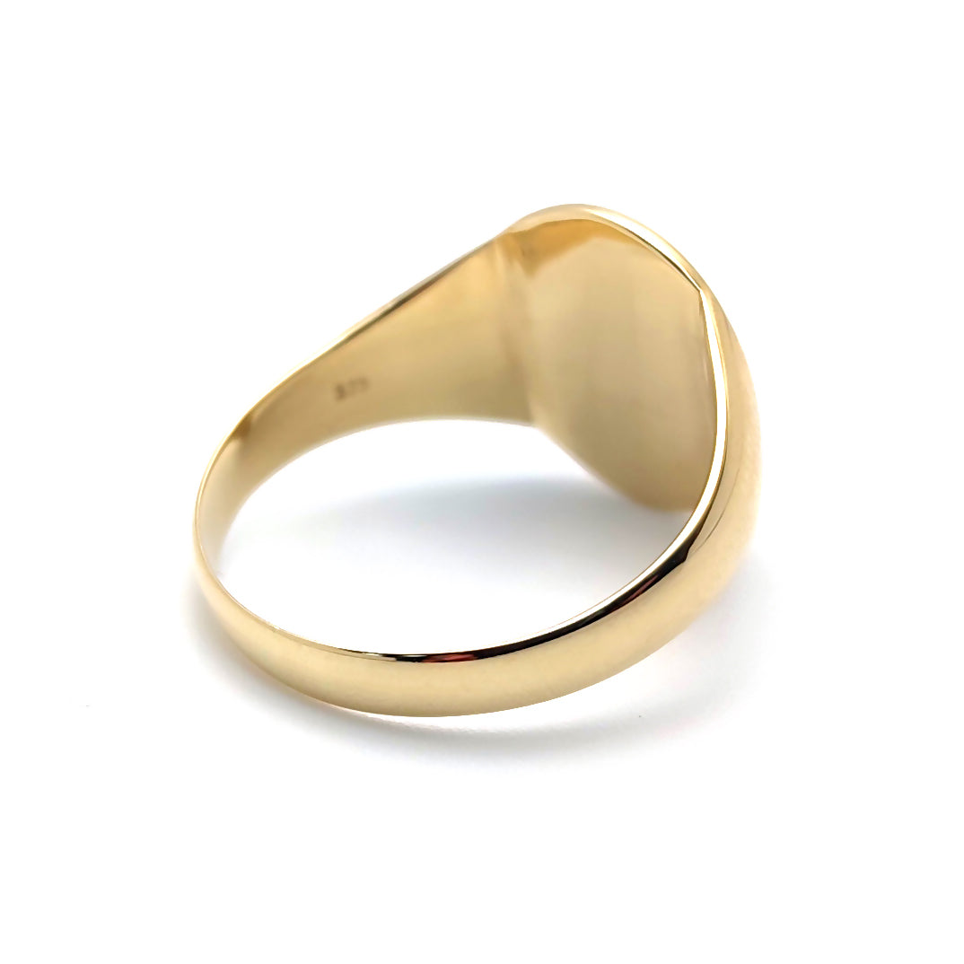 Mens Solid 9ct Gold  Diamond Cut Oval Signet Ring - JRN135