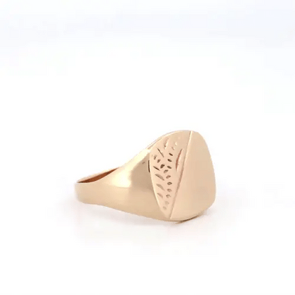 Mens 9ct Gold  Diamond Cut Square Cushion Signet Ring - JRN137