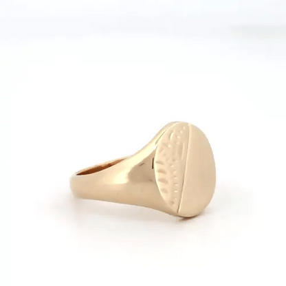 Mens Solid 9ct Gold  Diamond Cut Oval Signet Ring - JRN139