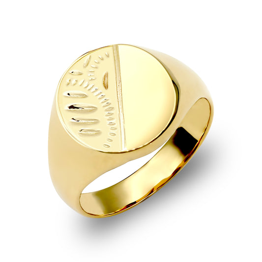 Mens Solid 9ct Gold  Diamond Cut Oval Signet Ring - JRN143