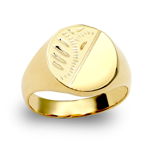 Mens Solid 9ct Gold  Diamond Cut Oval Signet Ring - JRN143