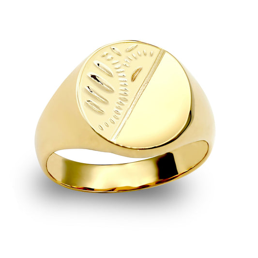 Mens Solid 9ct Gold  Diamond Cut Oval Signet Ring - JRN143