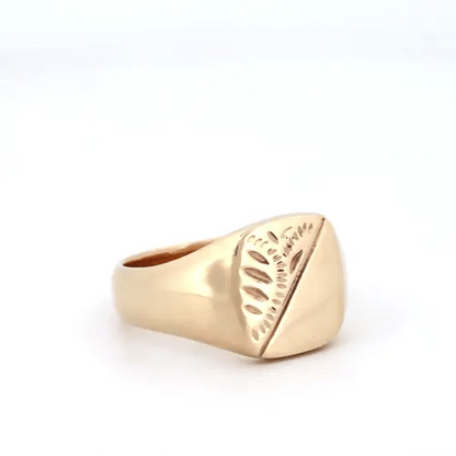 Mens 9ct Gold  Diamond Cut Square Cushion Signet Ring - JRN145