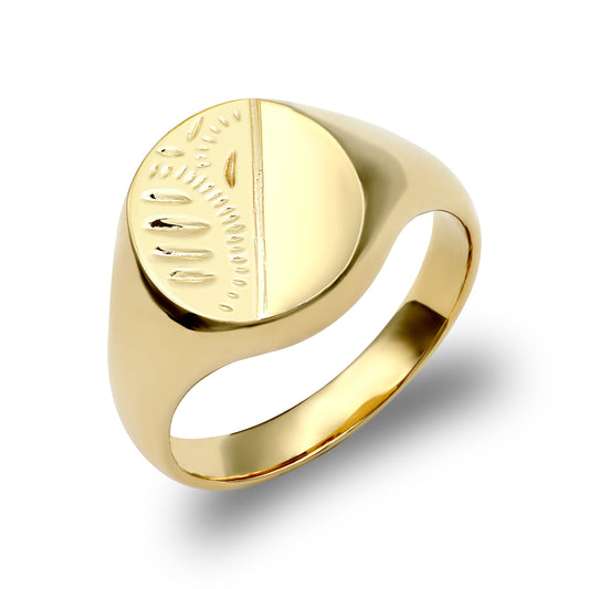 Mens Solid 9ct Gold  Diamond Cut Oval Signet Ring - JRN147