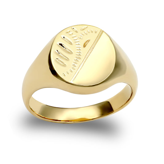 Mens Solid 9ct Gold  Diamond Cut Oval Signet Ring - JRN147