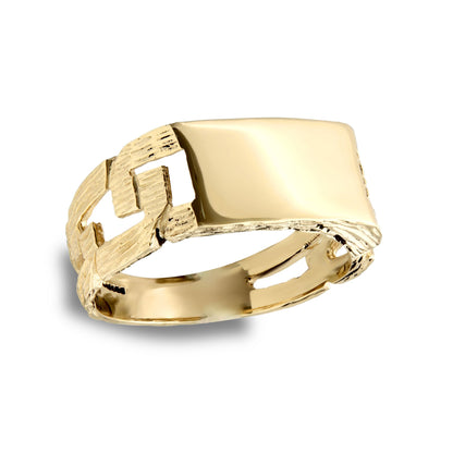 Mens Solid 9ct Gold  Curb Link Rectangular Signet Ring 13x7mm - JRN153